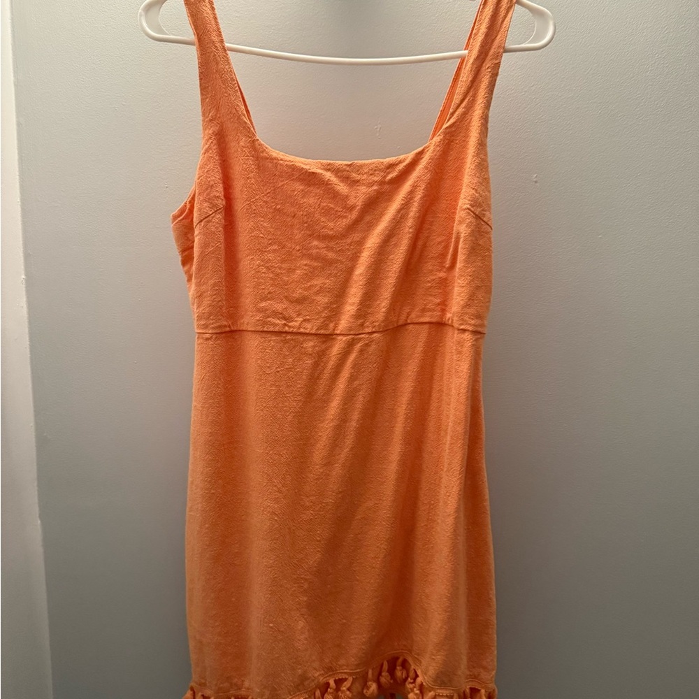 Lulu's Orange Dress with Spaghetti Straps and Decorative Hem